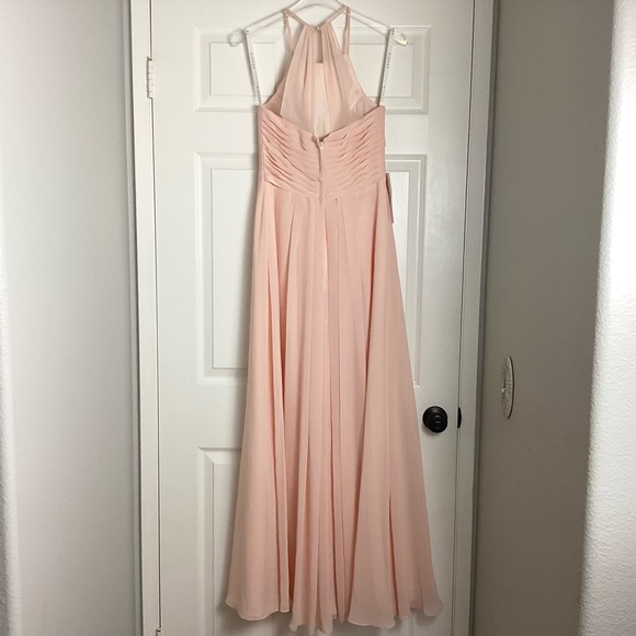 NWT Azazie Ginger A-Line Halter Pleated Chiffon Floor Length Dress Pearl Pink 4 - Picture 6 of 12